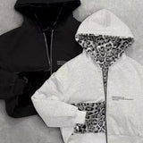 Vintage oboustranná mikina s leopardím potiskem a zipem