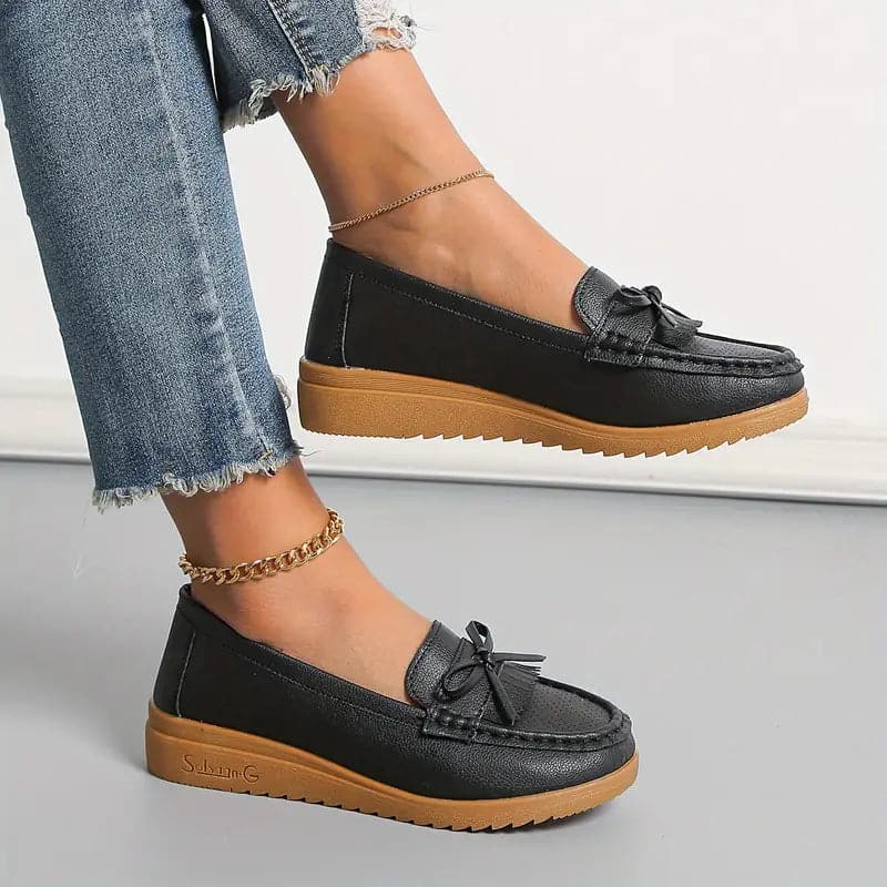 Dámské mokasíny - Pravá kůže - Kulatá špička - Elegantní mašle - Ležérní pohodlí