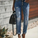 Dámské rovné džíny - Vysoký pas - Strečový denim - Pohodlný styl Distressed