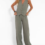 Dámský přiléhavý kardigan – Prodyšný len – Výstřih do V – Elegantní zapínání na knoflíky