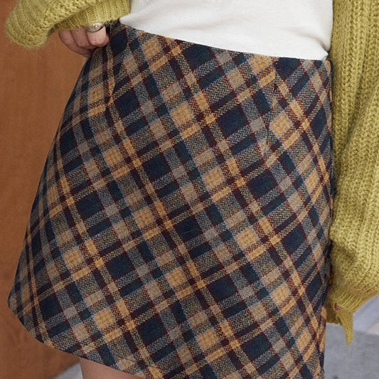 Vintage kostkovaná pouzdrová sukně s vysokým pasem