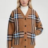 Volný retro kostkovaný kardigan s výstřihem do V, plus size