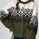 Severský retro pletený kardigan Fair Isle se vzorem sněhových vloček