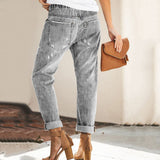 Dámské džíny - Vysoký pas - Všitý pásek - Efekt opotřebení - Slim Fit