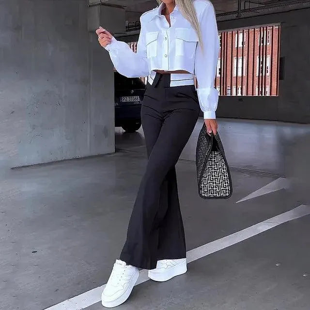 Dámské kalhoty s vysokým pasem - Elegantní rovný střih - Šik a pohodlný styl