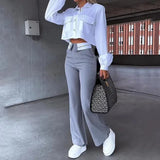 Dámské kalhoty s vysokým pasem - Elegantní rovný střih - Šik a pohodlný styl