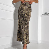 Dámská sukně - Leopardí vzor - Přední rozparek - Přiléhavý střih - Splývavá látka