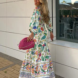 Dámská sukně a top - Zavinovací styl - Dlouhý rukáv - Květinový potisk - Splývavý vzor