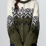 Severský retro pletený kardigan Fair Isle se vzorem sněhových vloček