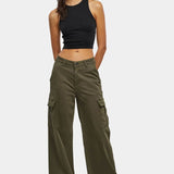 Kalhoty cargo s vysokým pasem, stahovací šňůrkou a kapsami