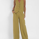 Dámský přiléhavý kardigan – Prodyšný len – Výstřih do V – Elegantní zapínání na knoflíky