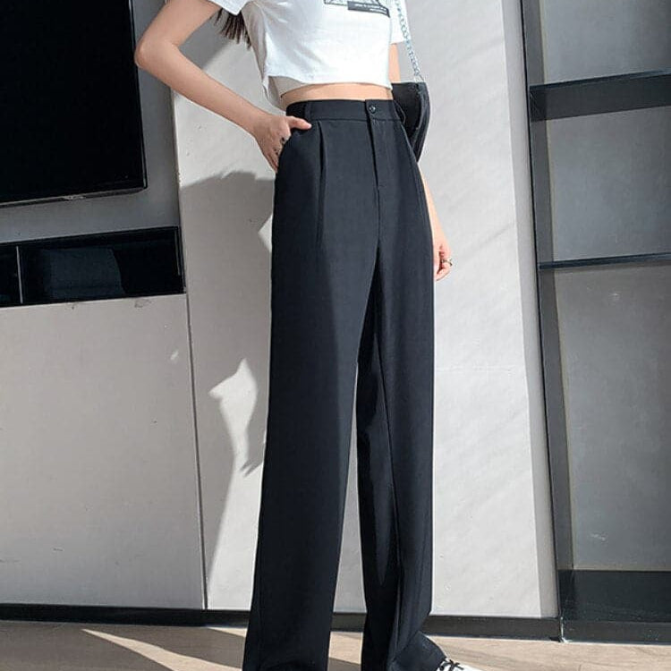 Dámské kalhoty s vysokým pasem - Moderní rozšířený střih - Elegantní a pohodlné