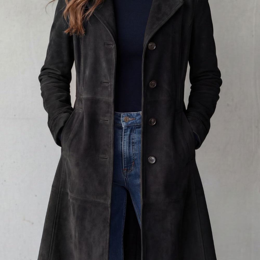 Delphine – Vintage semišový povrch – Dlouhý kabát