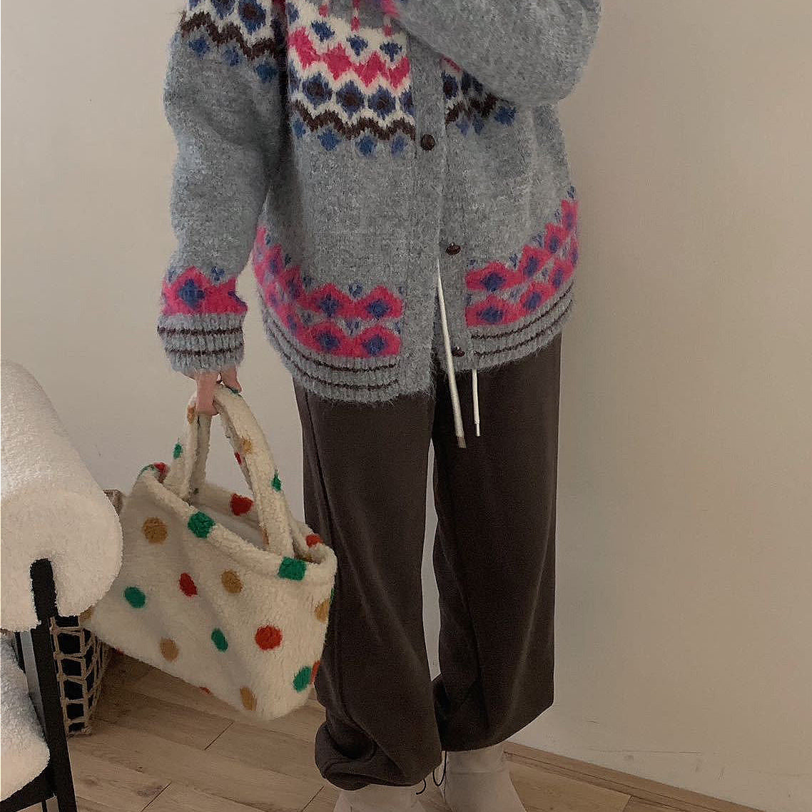 Vintage žakárová pletená vesta Fair Isle s barevnými bloky