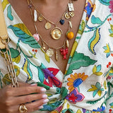 Dámská sukně a top - Zavinovací styl - Dlouhý rukáv - Květinový potisk - Splývavý vzor