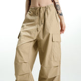 Vintage khaki cargo kalhoty s širokými nohavicemi