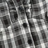 Britská kostkovaná halenka, výstřih do V s volánky a nafoukanými rukávy