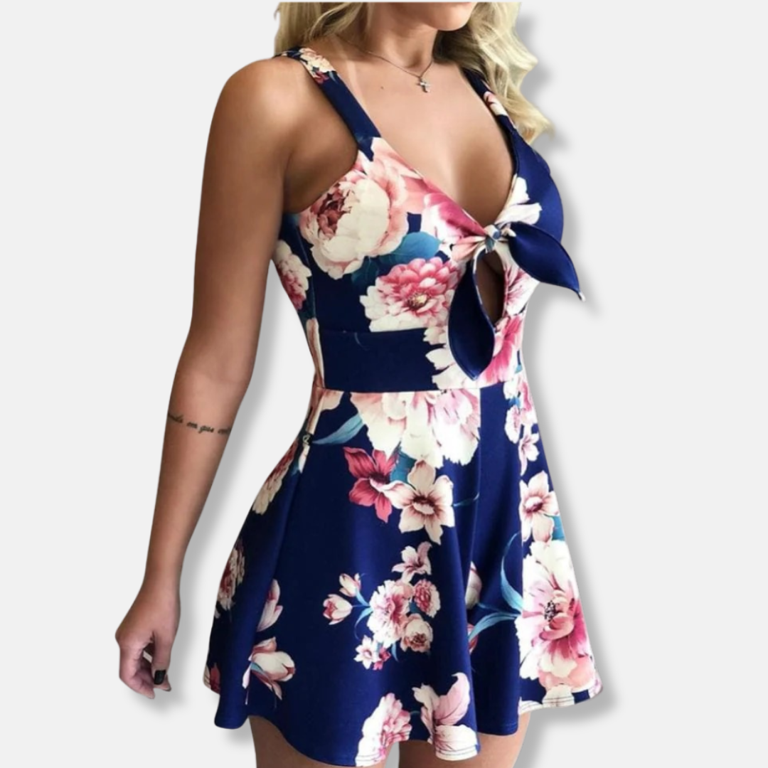 Viskózový overal Anna s přiléhavým pasem | Overal bez rukávů s květinovým vzorem