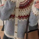 Pletený kardigan Fair Isle s kulatým výstřihem a rohovinovými knoflíky, kulatý výstřih