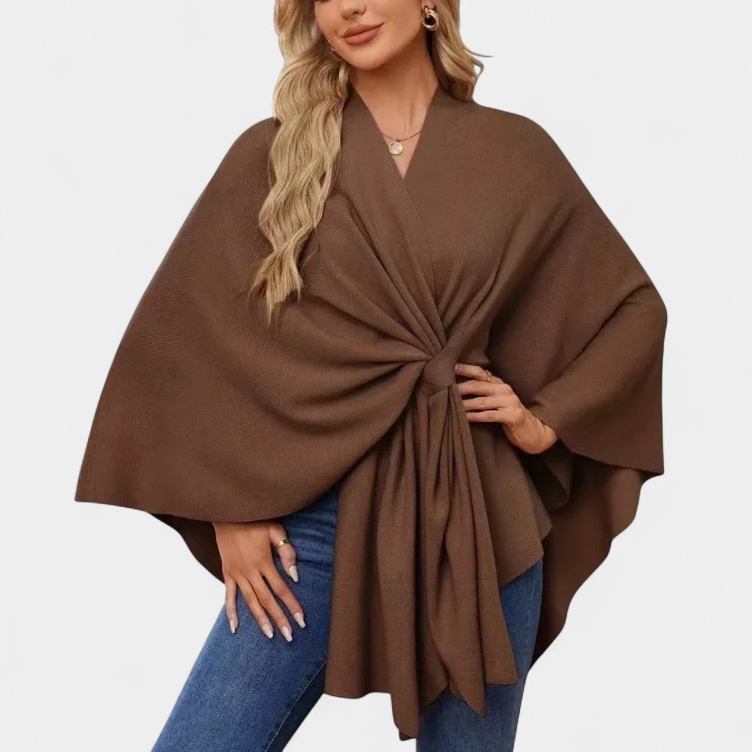 Daniela – Elegantní splývavé pončo s uzlem