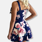 Viskózový overal Anna s přiléhavým pasem | Overal bez rukávů s květinovým vzorem