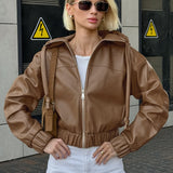 Volná streetwear bunda s kapucí z černé umělé kůže