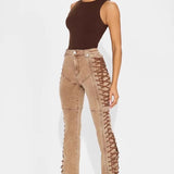 Džínové džíny s tkaničkami a stahovací šňůrkou