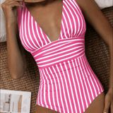 Dámské pruhované plavky s odhalenými zády - pohodlné a pružné