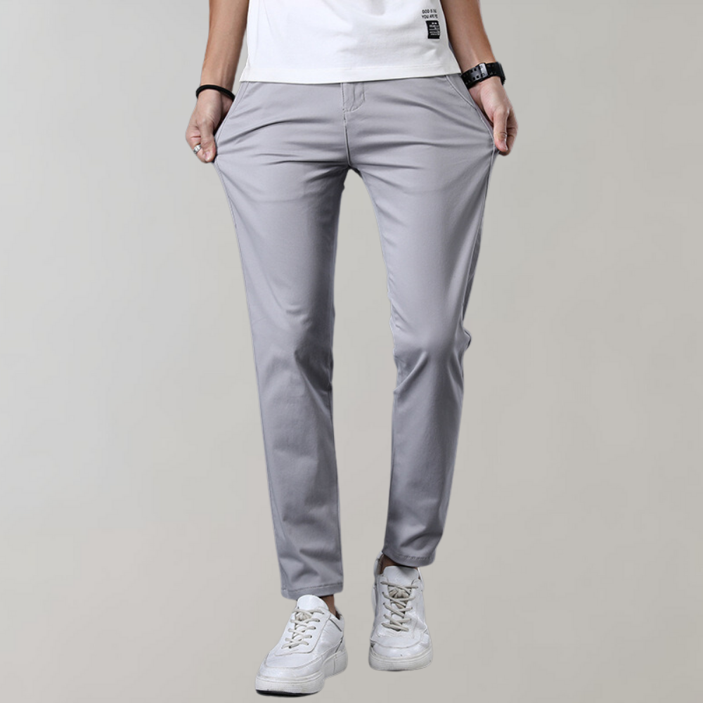 Pánské chino kalhoty – Slim fit – Měkká bavlna – Nízký pas – Business casual styl