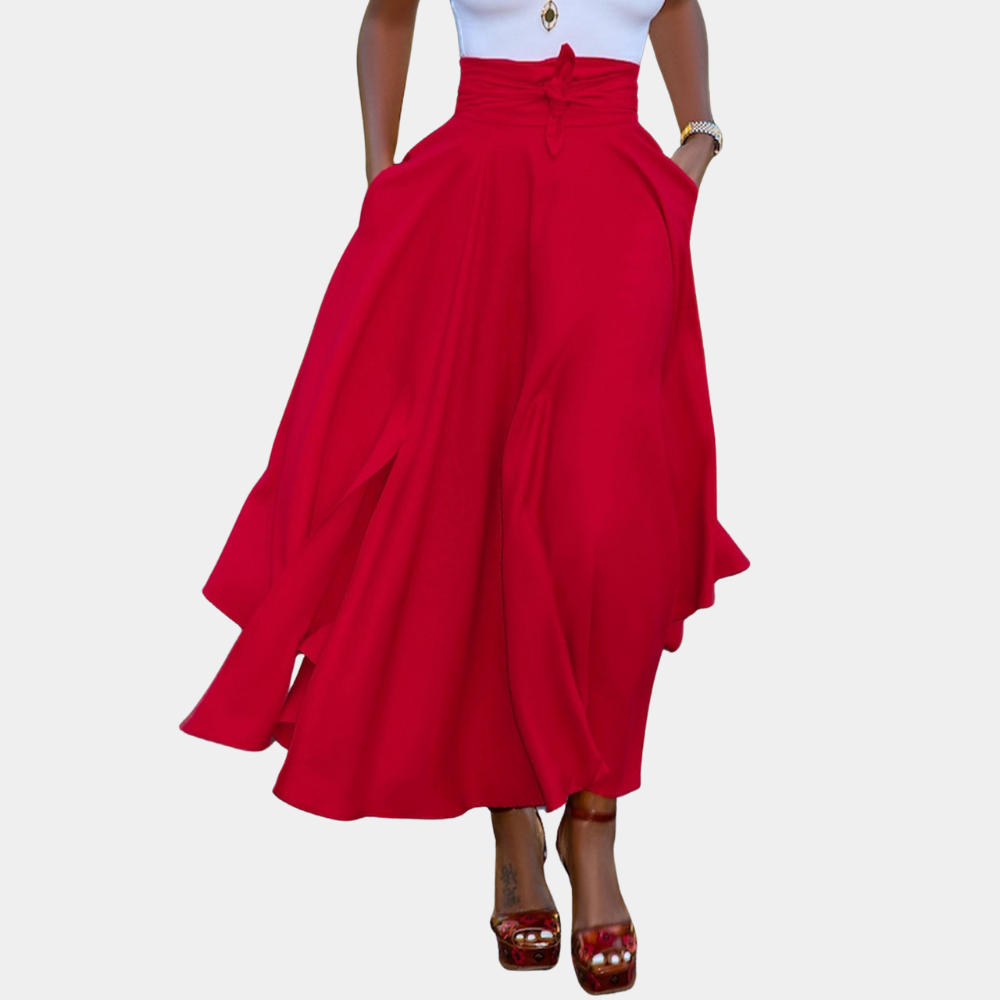 Dámská dlouhá sukně - Vysoký pas - Rovná - Zavazovací pásek - Elegantní splývavá látka