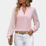 Dámská halenka - Výstřih do V s rozparkem - Dlouhé průsvitné rukávy - Elegantní splývavý střih
