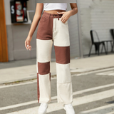 Dámské džíny - Rovný střih - Módní patchwork - Vysoký pas - Ležérní Trendy