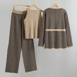 Dámská souprava – Měkký úplet – Top bez rukávů – Kalhoty s vysokým pasem – Vesta s páskem