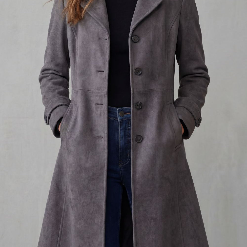 Delphine – Vintage semišový povrch – Dlouhý kabát