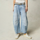 Dámské džíny s širokými nohavicemi – Volný střih – Délka ke kotníkům – Prodyšný denim – Každodenní nošení