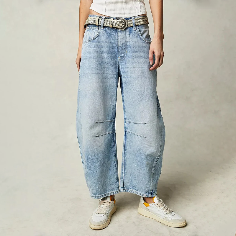 Dámské džíny s širokými nohavicemi – Volný střih – Délka ke kotníkům – Prodyšný denim – Každodenní nošení