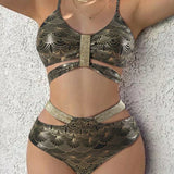 Dámské plavky – Strukturovaný push-up – Vysoký pas – Elegantní lesklý povrch