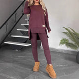 Dámský ležérní outfit – Měkký úplet – Volný top – Přiléhavé legíny