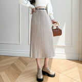 Dámská midi sukně – Slim fit – Plisovaná – Vysoký pas s páskem – Vlna