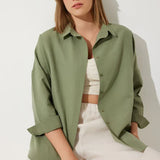 Dámská halenka oversized – Měkká bavlna – Dlouhý rukáv – Zapínání na knoflíky – Klasický límec