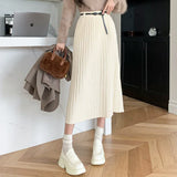 Dámská midi sukně – Slim fit – Plisovaná – Vysoký pas s páskem – Vlna