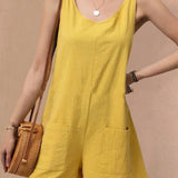 Dámský overal – Nastavitelná ramínka – Vlnitý výstřih – Nakládané kapsy