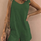 Dámský overal – Nastavitelná ramínka – Vlnitý výstřih – Nakládané kapsy