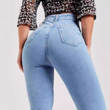 Dámské rozšířené džíny – Vysoký pas – Úzký střih ke stehnům – Strečový denim – Celoproudé
