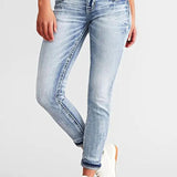 Dámské slim džíny – Strečový denim – Výšivka – Délka ke kotníkům – Ležérní styl