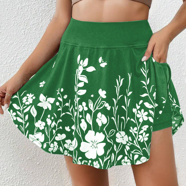 Dámská sukně – Květinový potisk – Elastický pas – Prodyšný rozšířený střih