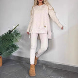 Dámský ležérní outfit – Měkký úplet – Volný top – Přiléhavé legíny