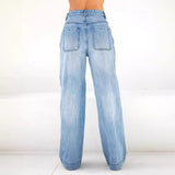 Dámské džíny – Vysoký pas – Široké nohavice – Rovné nohavice – Ležérní styl