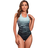 Dámské plavky - Vysoký výstřih - Zářivé vlnité vzory - Elegantní silueta