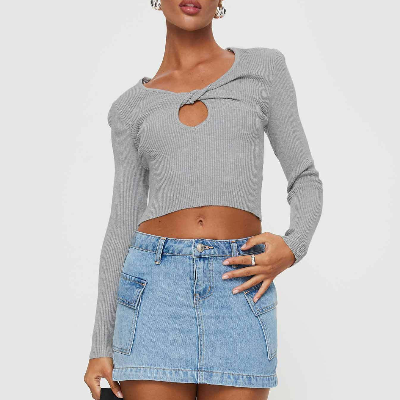 Dámská minisukně – Slim střih – Strukturovaný denim – Přední kapsy – Zapínání na knoflíky